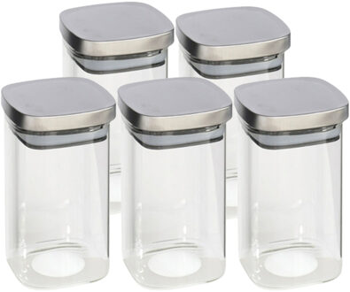 Gerimport 5x stuks voedsel/etenswaren bewaren voorraadpot 1500 ml glas met RVS deksel