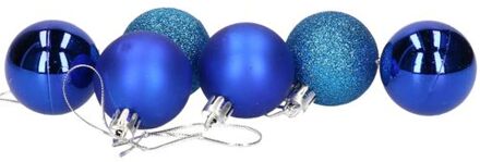 Gerimport 6x stuks kerstballen blauw mix van mat/glans/glitter kunststof 4 cm - Kerstbal
