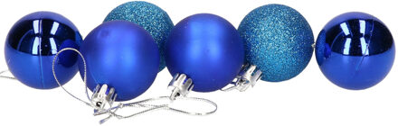 Gerimport 6x stuks kerstballen blauw mix van mat/glans/glitter kunststof 4 cm