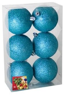 Gerimport 6x stuks kerstballen ijsblauw glitters kunststof 4 cm - Kerstbal