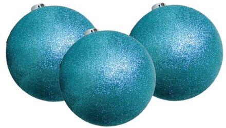 Gerimport 6x stuks kerstballen ijsblauw glitters kunststof 8 cm - Kerstbal