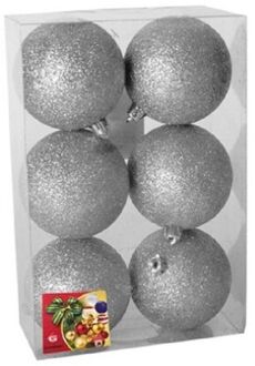 Gerimport 6x stuks kerstballen zilver glitters kunststof 4 cm - Kerstbal Zilverkleurig