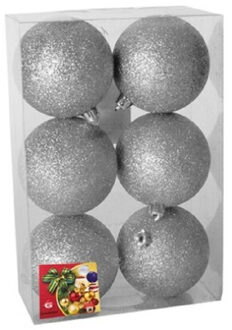 Gerimport 6x stuks kerstballen zilver glitters kunststof 4 cm