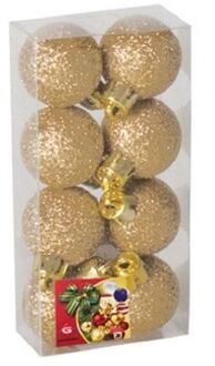 Gerimport 8x stuks kerstballen goud glitters kunststof 3 cm - Kerstbal Goudkleurig