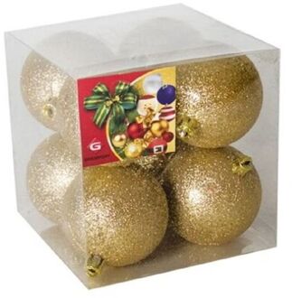 Gerimport 8x stuks kerstballen goud glitters kunststof 7 cm - Kerstbal Goudkleurig