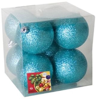 Gerimport 8x stuks kerstballen ijsblauw glitters kunststof 7 cm - Kerstbal