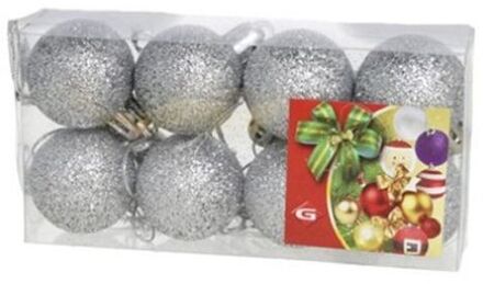 Gerimport 8x stuks kerstballen zilver glitters kunststof 3 cm - Kerstbal Zilverkleurig