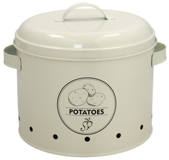 Gerimport Aardappel bewaar pot/blik - metaal - creme - 22 x 28 cm - voorraad/bewaar pot