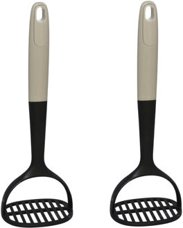 Gerimport Aardappelstamper/pureestamper - 2x - kunststof - zwart - keuken gerei - 28 cm