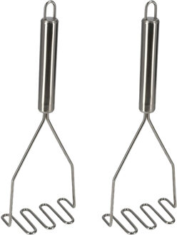 Gerimport Aardappelstamper/pureestamper - 2x - rvs metaal - keuken gerei - 26 cm