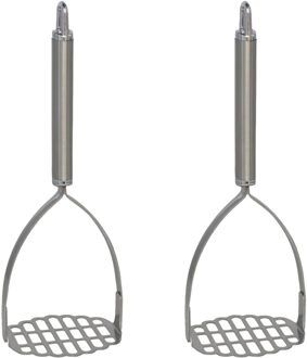 Gerimport Aardappelstamper/pureestamper - 2x - rvs metaal - keuken gerei - 26 cm