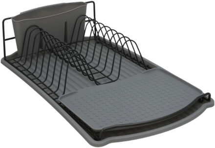 Gerimport Afwas afdruiprek met lekbak - grijs/zwart - kunststof - 47x26x11 cm
