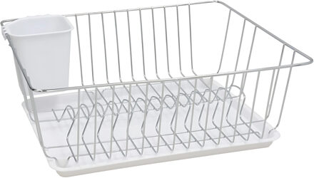 Gerimport Afwas afdruiprek met lekbak - wit - kunststof - 37 x 32 x 13 cm