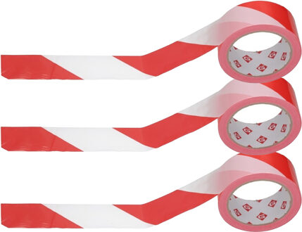 Gerimport Afzetlint - 3x - rood/wit - 45 mm x 100 meter - polyethyleen - markeerlint - afzettape