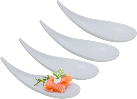 Gerimport Amuse/aperitief lepel set - hapjes/tapas - 4x stuks - wit - melamine