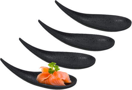 Gerimport Amuse/aperitief lepel set - hapjes/tapas - 8x stuks - zwart - melamine