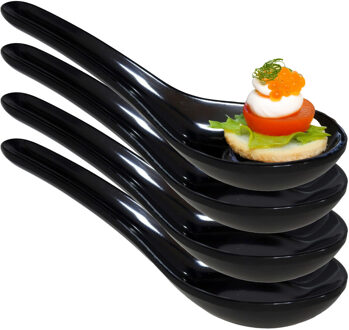 Gerimport Amuse/aperitief lepels - hapjes/tapas - 4x stuks - porselein - zwart