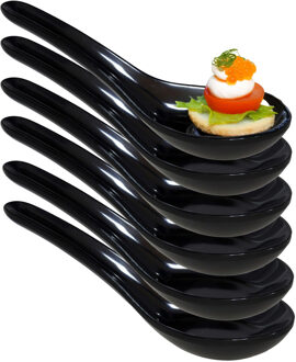 Gerimport Amuse/aperitief lepels - hapjes/tapas - 6x stuks - porselein - zwart