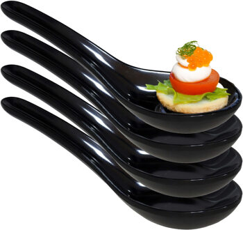 Gerimport Amuse/aperitief lepels - hapjes/tapas - 8x stuks - porselein - zwart