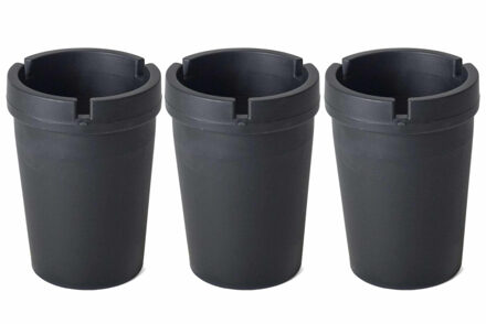 Gerimport Auto asbak met deksel - 3x - zwart - 11 x 8 cm - Geurvrije/rookvrije auto asbak