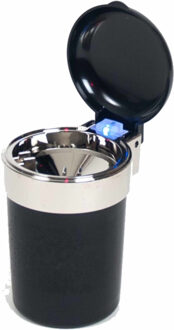 Gerimport Auto Asbak - met LED verlichting en klepje - zwart - 11 x 9 cm