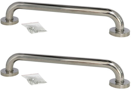 Gerimport Badkamer/douche wandbeugel handgreep - 2x stuks - RVS - zilverkleurig - 40 cm