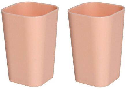 Gerimport Badkamer tandenborstelhouder / drinkbeker - 2 st - kunststof zalmroze 7 x 11 cm