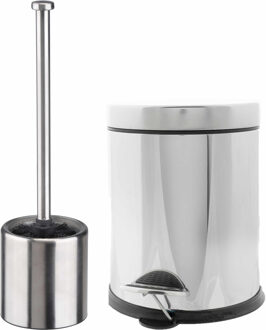 Gerimport Badkamer/toilet set pedaalemmer 5 liter en toiletborstel RVS