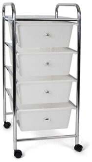 Gerimport Badkamer trolley/kastje met 4 lades en plank 36 x 76 cm van kunststof - Opberg trolley Wit