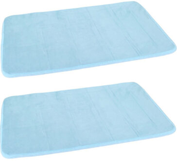 Gerimport Badmat - Set van 2x stuks - blauw - sneldrogend - 40 x 60 cm - rechthoekig - zacht