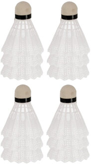 Gerimport Badminton shuttles setje - 12x shuttles - kunststof - wit - badmintonnen