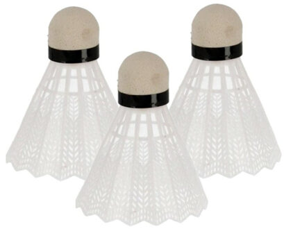 Gerimport Badminton shuttles setje - 3x shuttles - kunststof - wit - badmintonnen