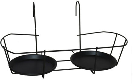 Gerimport Balkon bloempothouder dubbel - bloembak met ophanging - zwart metaal - 46 x 28 x 21 cm
