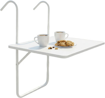 Gerimport Balkontafel - wit - inklapbaar tafeltje - voor een balkon railing - 60 x 40 cm