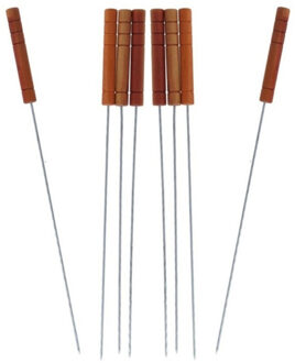 Gerimport Barbecue spiezen - BBQ vleespennen - 32x stuks - houten handvat - metaal - 32 cm