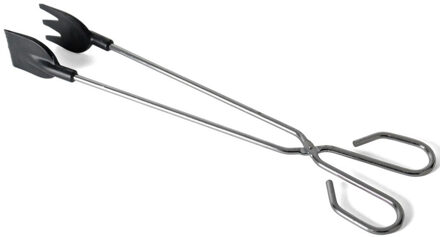 Gerimport Barbecuetang/vleestang RVS zilver/zwart met vork/lepel kartelrand 35 cm