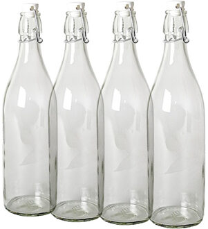 Gerimport Beugelfles - 12x stuks - weckfles met beugeldop - 1 liter - glas