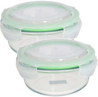 Gerimport Bewaarbakje/vershoudbakje - Set van 2x stuks - 1750 ml - ovenbestendig glas - rond met dek