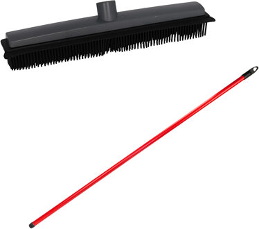 Gerimport Bezemsteel en Bezemkop - L120 cm - rubber/metaal - rood - schoonmaken