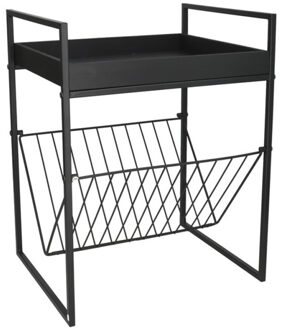 Gerimport Bijzettafeltje met lectuurbak - metaal - zwart - 36 x 29 x 47 cm - tijdschriftenhouder