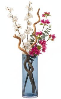 Gerimport bloemenvaas Anais - blauw - transparant - glas - 10 x 25 cm