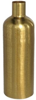 Gerimport Bloemenvaas flesvorm van metaal 30 x 10.5 cm kleur metallic goud - Vazen Goudkleurig