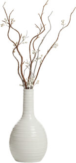 Gerimport bloemenvaas Kalu stripe - wit - keramiek - 16 x 28 cm