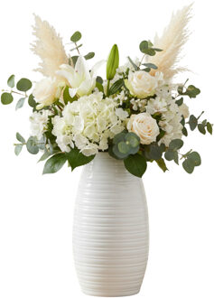 Gerimport bloemenvaas Naya stripe - wit - keramiek - 15 x 29 cm