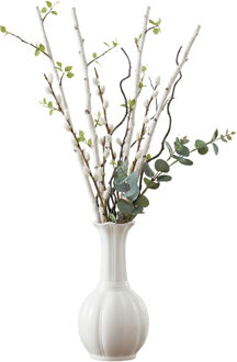 Gerimport bloemenvaas Sarayu stripe - wit - keramiek - 14 x 27 cm