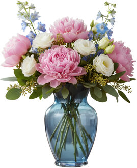 Gerimport bloemenvaas Segura - blauw - transparant - glas - 13 x 23 cm