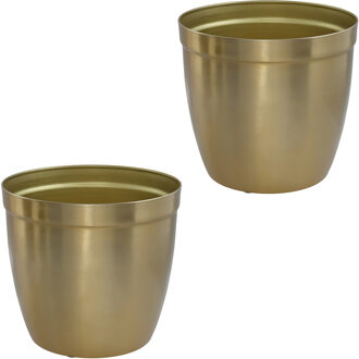 Gerimport bloempot Gea - 2x - goud - D12 cm - H11,50cm - metaal - tuindecoratie