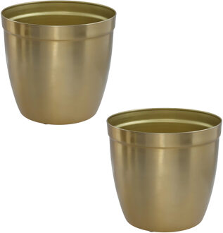 Gerimport bloempot Gea - 2x - goud - D13 cm - H12cm - metaal - tuindecoratie