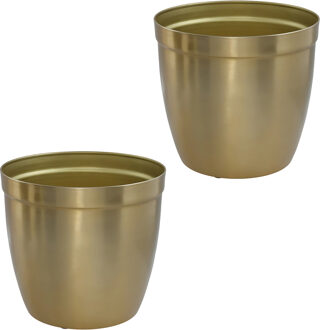 Gerimport bloempot Gea - 2x - goud - D23 cm - H21 cm - metaal - tuindecoratie