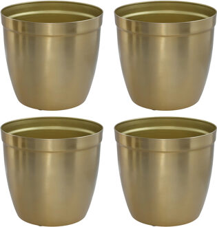 Gerimport bloempot Gea - 4x - goud - D12 cm - H11,50cm - metaal - tuindecoratie